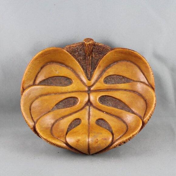 Vintage Tiki Ashtray - Monstera Leaf by Coco Joe - Hapa Wood Tagged - Picture 1 of 6